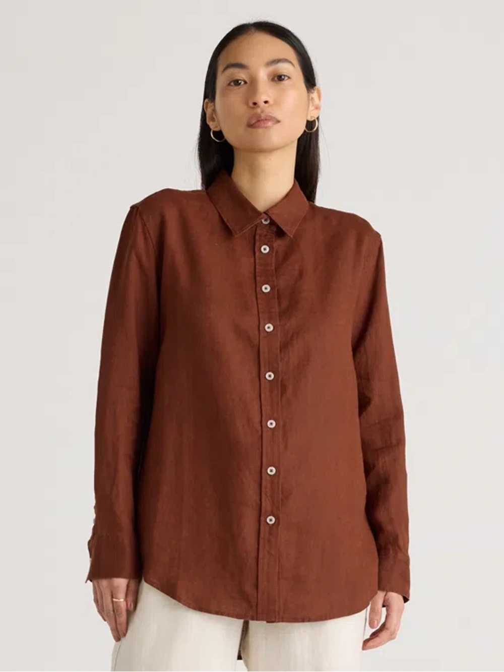 Quince 100% European Linen Shirt Chocolate Brown Long Sleeve Button Up S